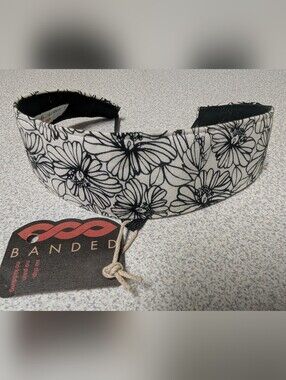 Banded Black & White Floral Padded Headband